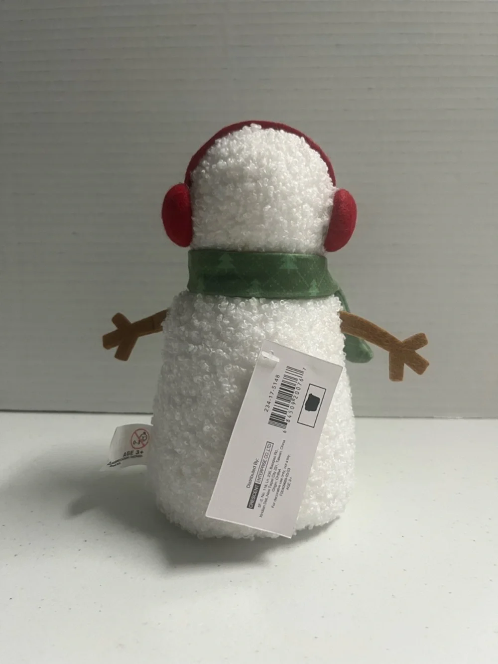 Target White Snowman Plush with Green Scarf and Red Ear Muffs-H